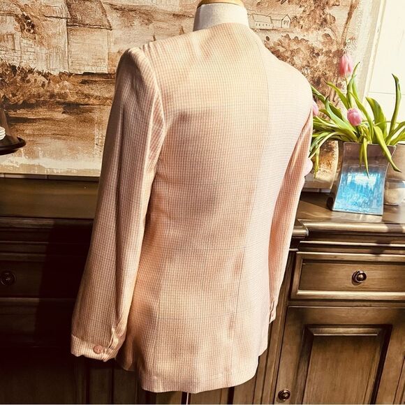 Vintage Oversized Collarless Blazer Pink and White Herringbone  1980’s size 8 - Picture 4 of 6